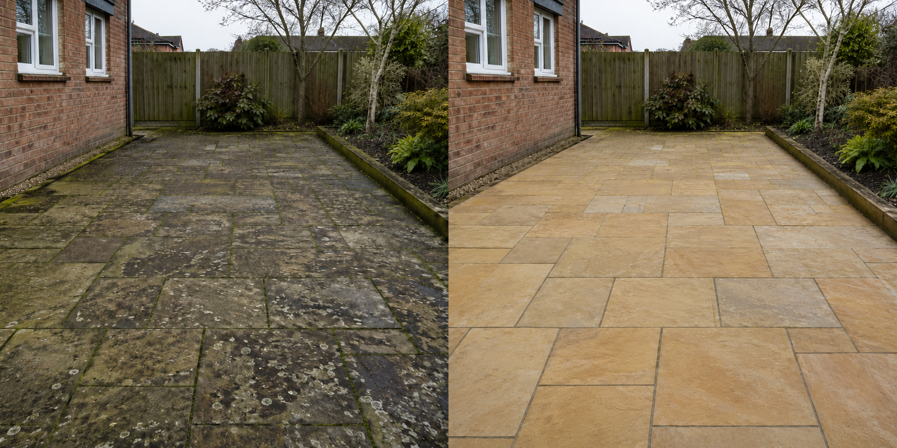 sandstone patio transformation, after cleaning