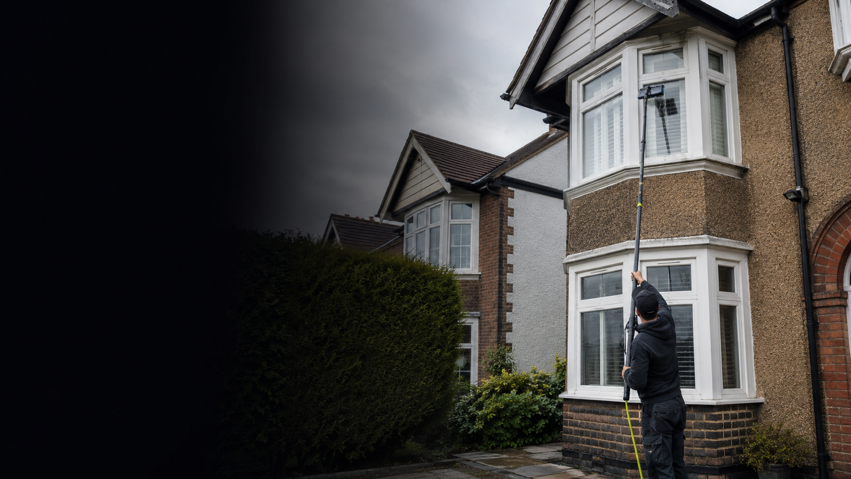 Professional domestic window cleaning with a water-fed pole